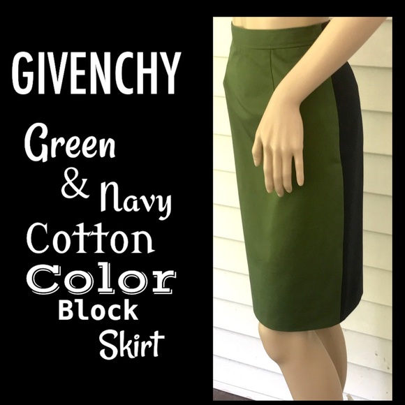 Givenchy Dresses & Skirts - ▪️GIVENCHY▪️Green & Blue Cotton Color Block Midi Skirt